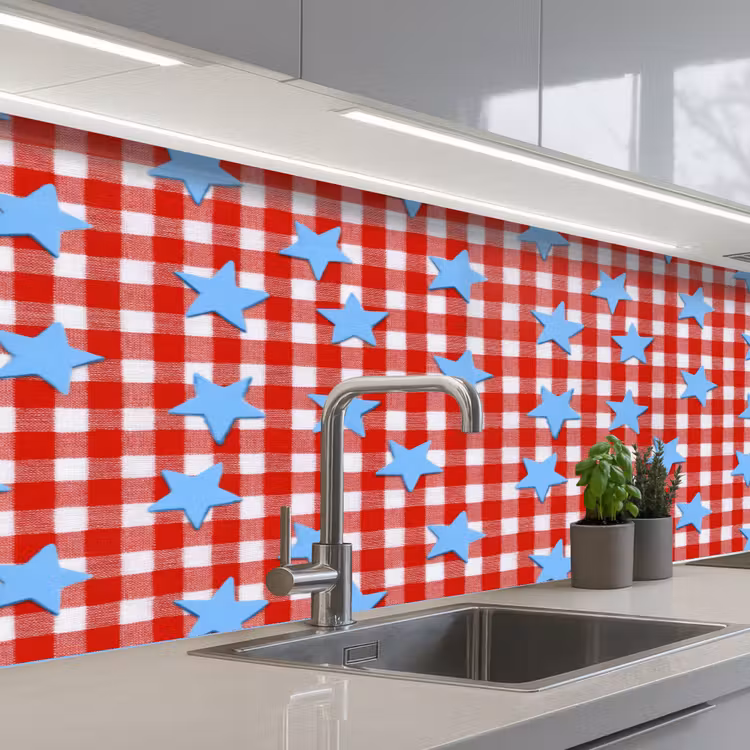 Keuken achterwand - Ruit - Sterren - Rood — 2