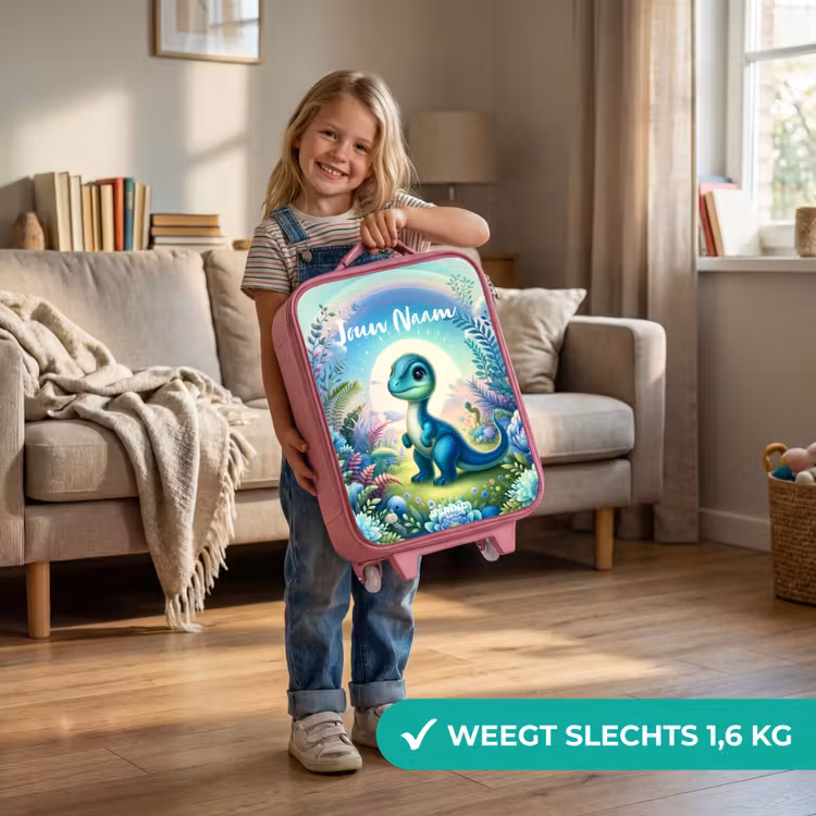 Kinderkoffer met naam - Roze - Django Dino — 2