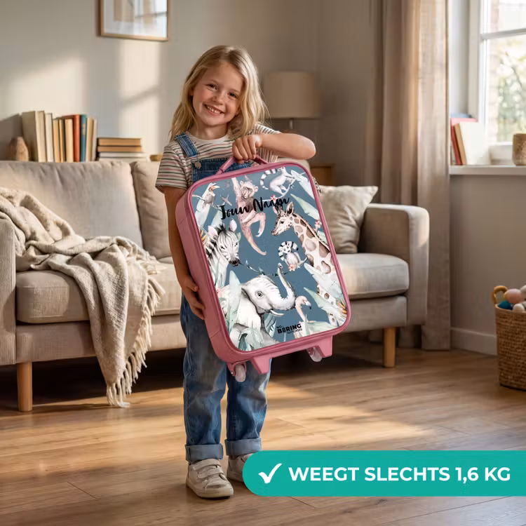 Kinderkoffer met naam - Roze - Jungle Dierenfeest — 2