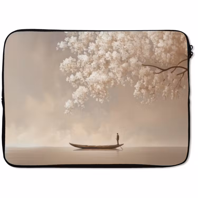 Laptophoes - Bloesems - Wit - Boot - Minimalistisch — 1