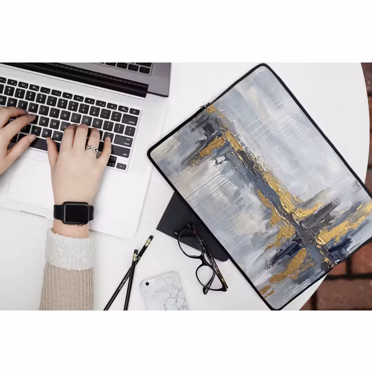 Laptophoes - Abstract - Structuur - Goud - Grijs - Modern — 3