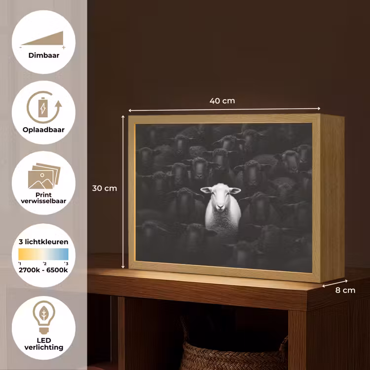 Lightbox - Wandlamp - Schapen - Wit - Duisternis — 10