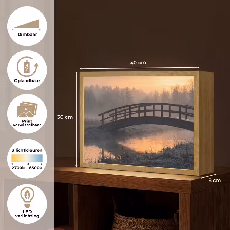 Lightbox - Wandlamp - Brug - Mist - Bomen - Water — 10