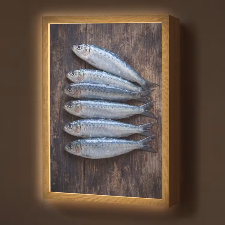 Lightbox - Wandlamp - Vis - Hout - Eten — 1
