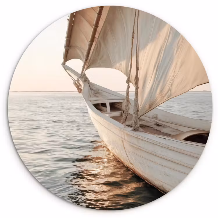 Muurcirkel - Zeilboot - Zee - Beige - Zon — 1
