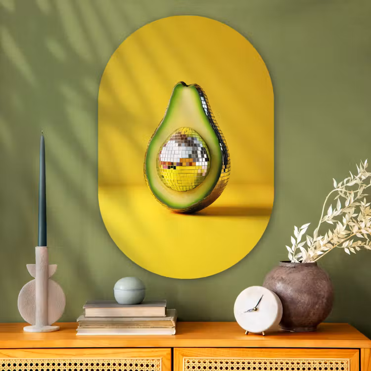 Muurovaal - Glas - Avocado - Discobal - Geel - Glitter — 2