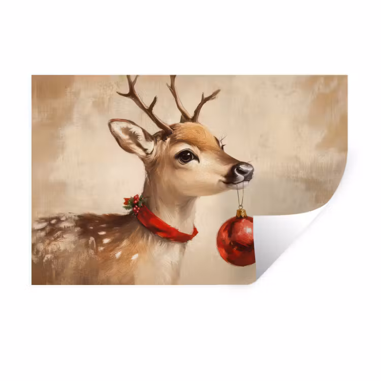 Muursticker - Kerst - Hert - Gewei - Kerstbal - Rendier — 1