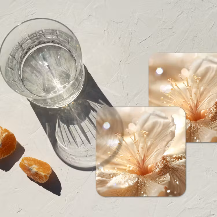 Onderzetter - Bloem - Wit - Glitter - Goud - Modern — 2