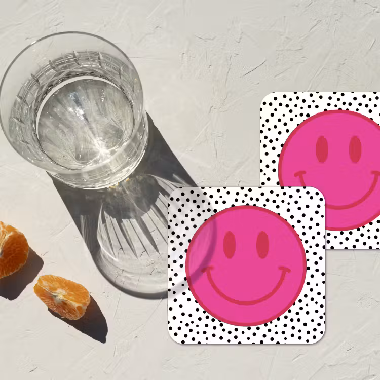 Onderzetter - Smiley - Roze - Stippen — 2