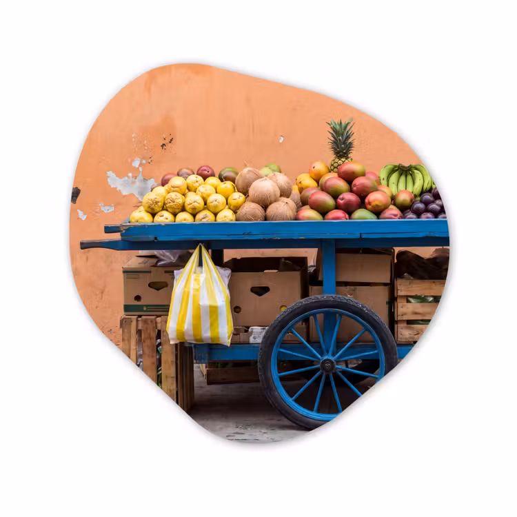 Organisch schilderij - Forex - Fruit - Kar - Straat — 1