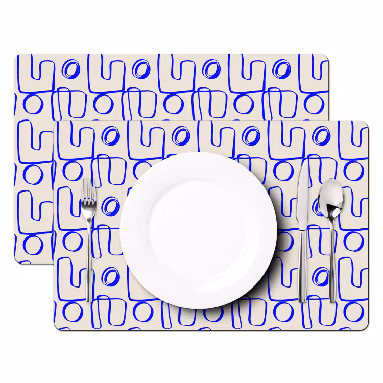 Placemat - 6 stuks - Blauw - Patroon - Beige - Abstract — 2