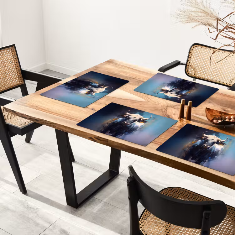 Placemat - 6 stuks - Stier - Zwart - Abstract - Horens — 3