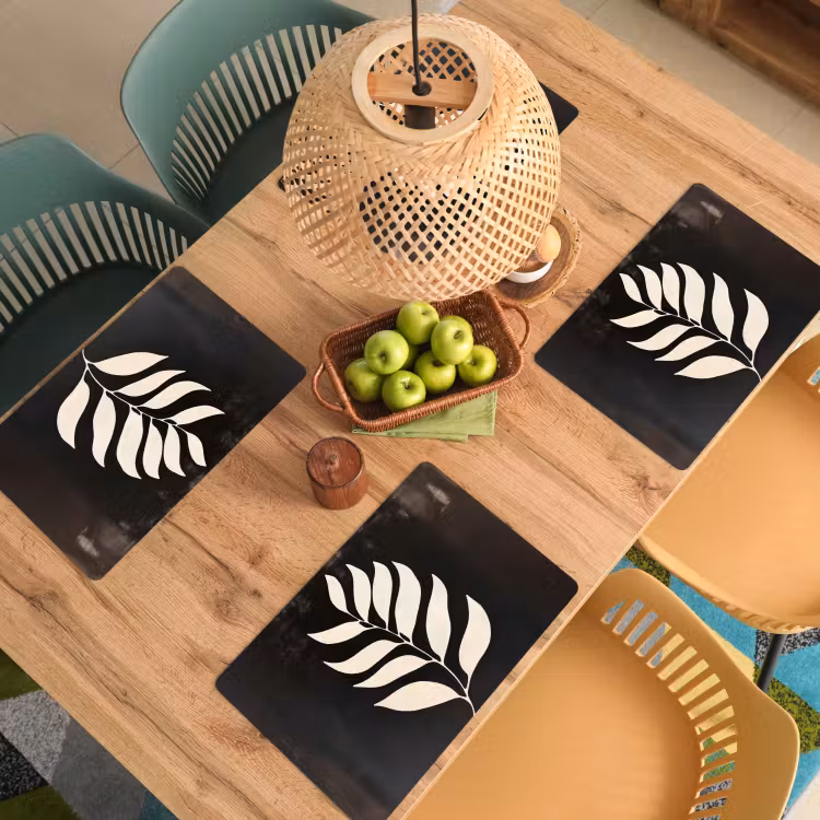 Placemat - 6 stuks - Blad - Wit - Minimalistisch — 4