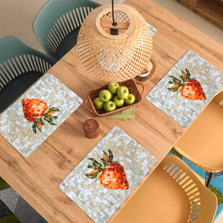 Placemat - 6 stuks - Aardbei - Rood - Mozaïek - Fruit — 4