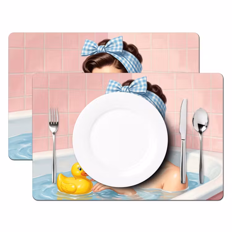 Placemat - 6 stuks - Badkamer - Eend - Blauw — 2