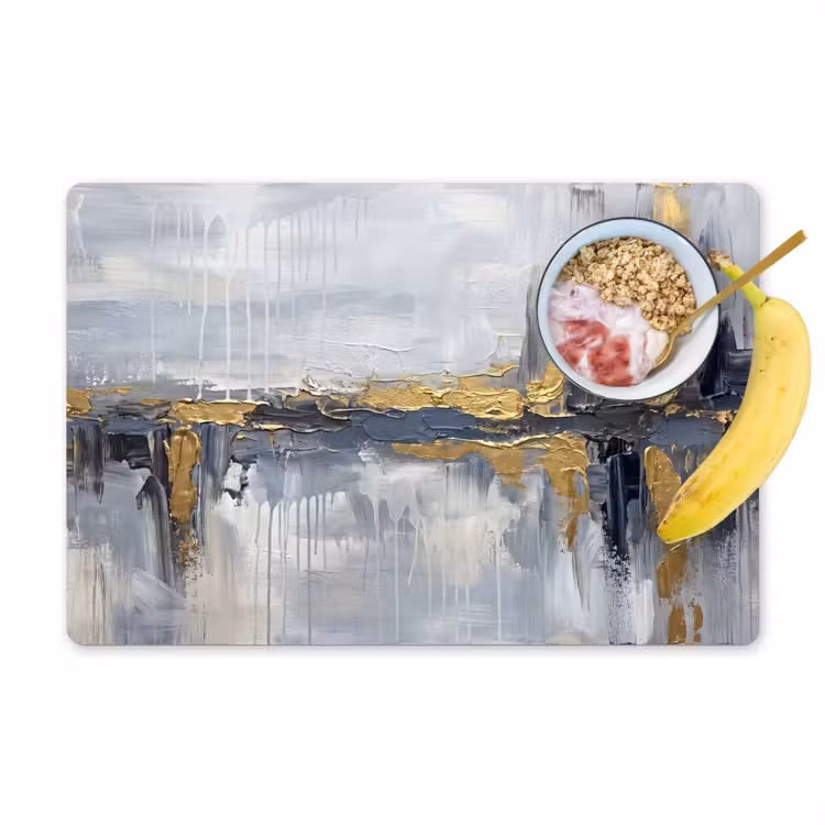Placemat - 6 stuks - Abstract - Structuur - Goud - Grijs - Modern — 1