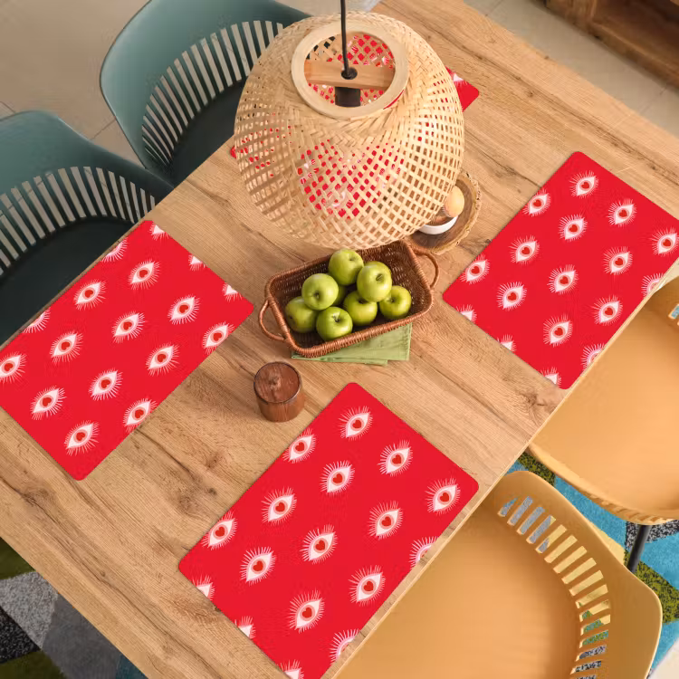 Placemat - 6 stuks - Ogen - Hart - Abstract - Rood - Roze — 4