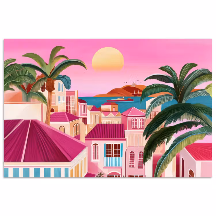 poster - Stad - Roze - Palmbomen — 1