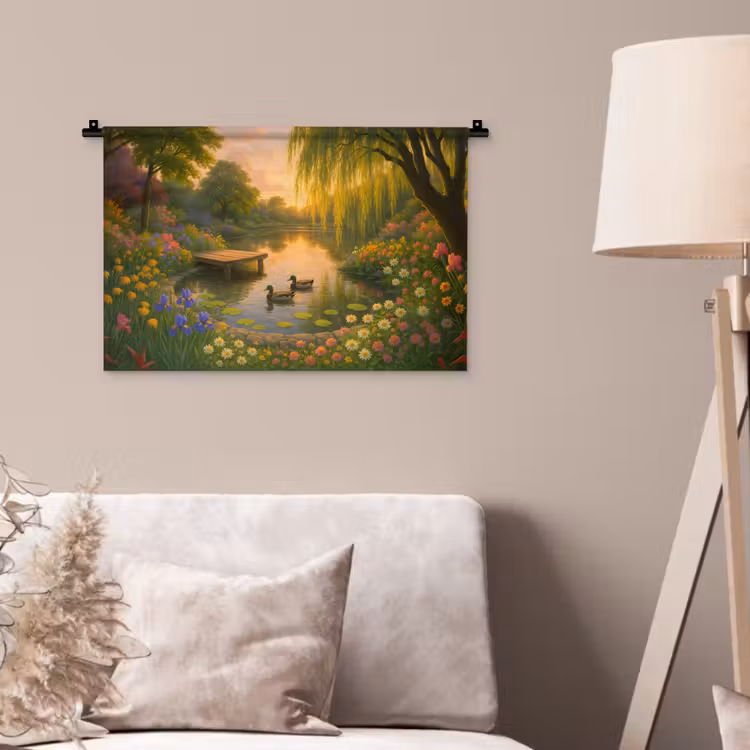 Wandkleed - Eenden - Vijver - Bloemen — 2