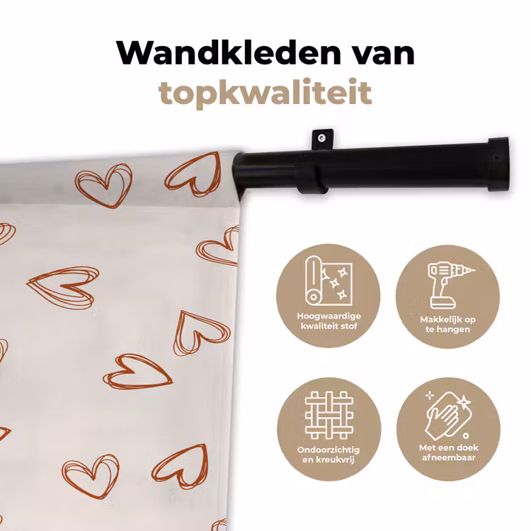 Wandkleed - Hartjes - Patroon - Rood - Crème — 3