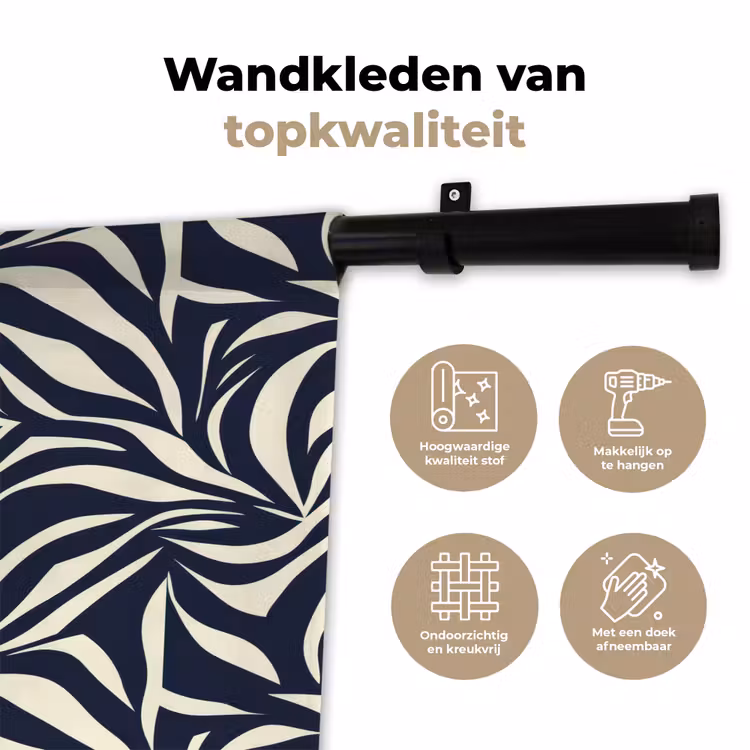 Wandkleed - Bladvormen - Blauw - Patroon - Wit — 3