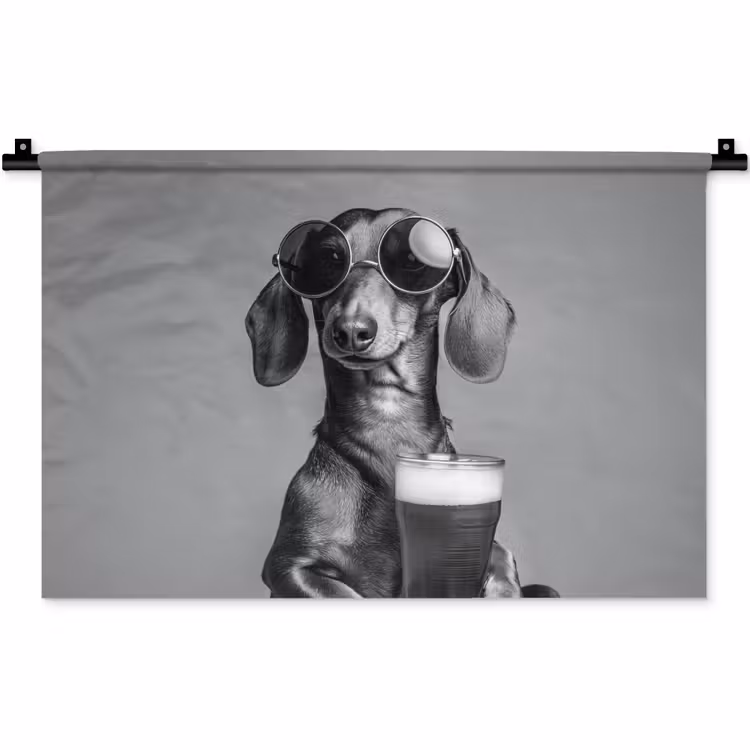 Wandkleed - Teckel - Bier - Glas - Bril — 1