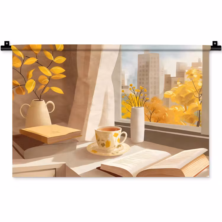 Wandkleed - Thee - Boek - Thee - Herfst — 1