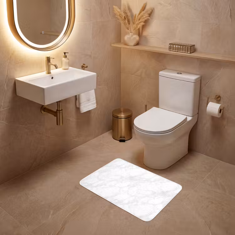 WC Mat - Minimalistisch - Wit - Grijze aders — 4