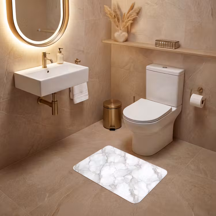WC Mat - Wit - Marmer - Bruin — 4