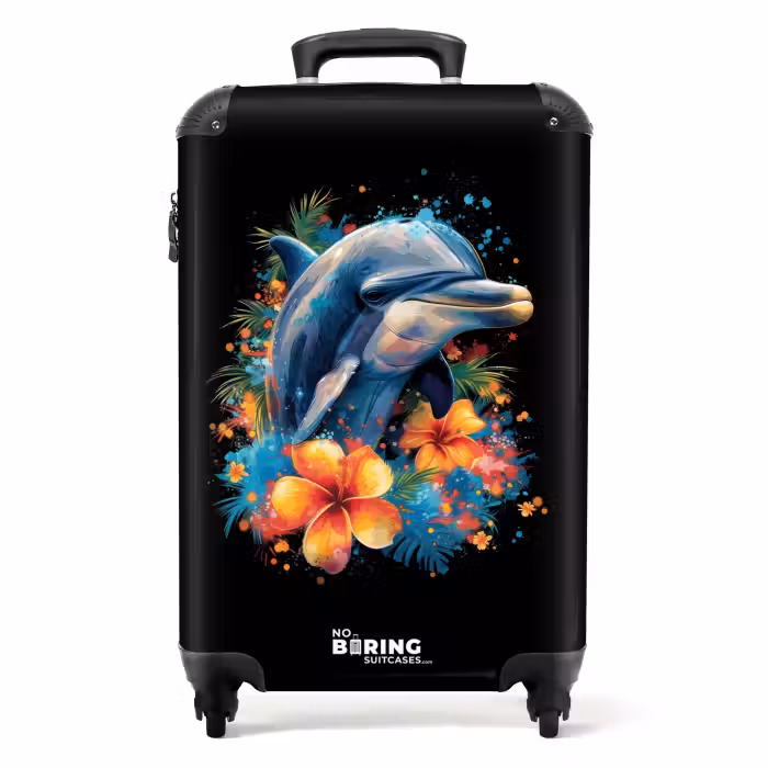 Koffer - Dolfijn te midden van graffiti bloemen