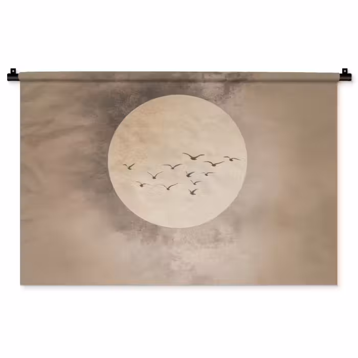 Wandkleed - Vogel - Beige - Japandi